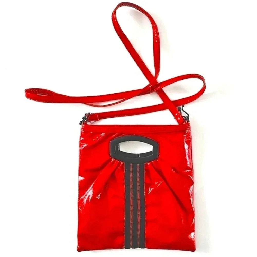 Red Vegan Leather 3 strip crossbody handle bag